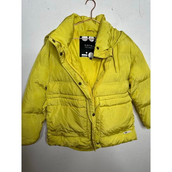 OOF Neon Yellow Nylon 100% Polyester High Neck Tie Front Puffer Coat size 40 - Picture 3 of 16